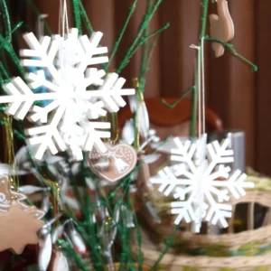 Sne · snefnug. Kildeudgiverens foto af modellen Christmas snowflake; original farve. Foto: Make by L..